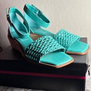 NWT Vince Camuto Adjustable Espadrille Wedge Sandals Bretandi Ocean Sz 9.5M